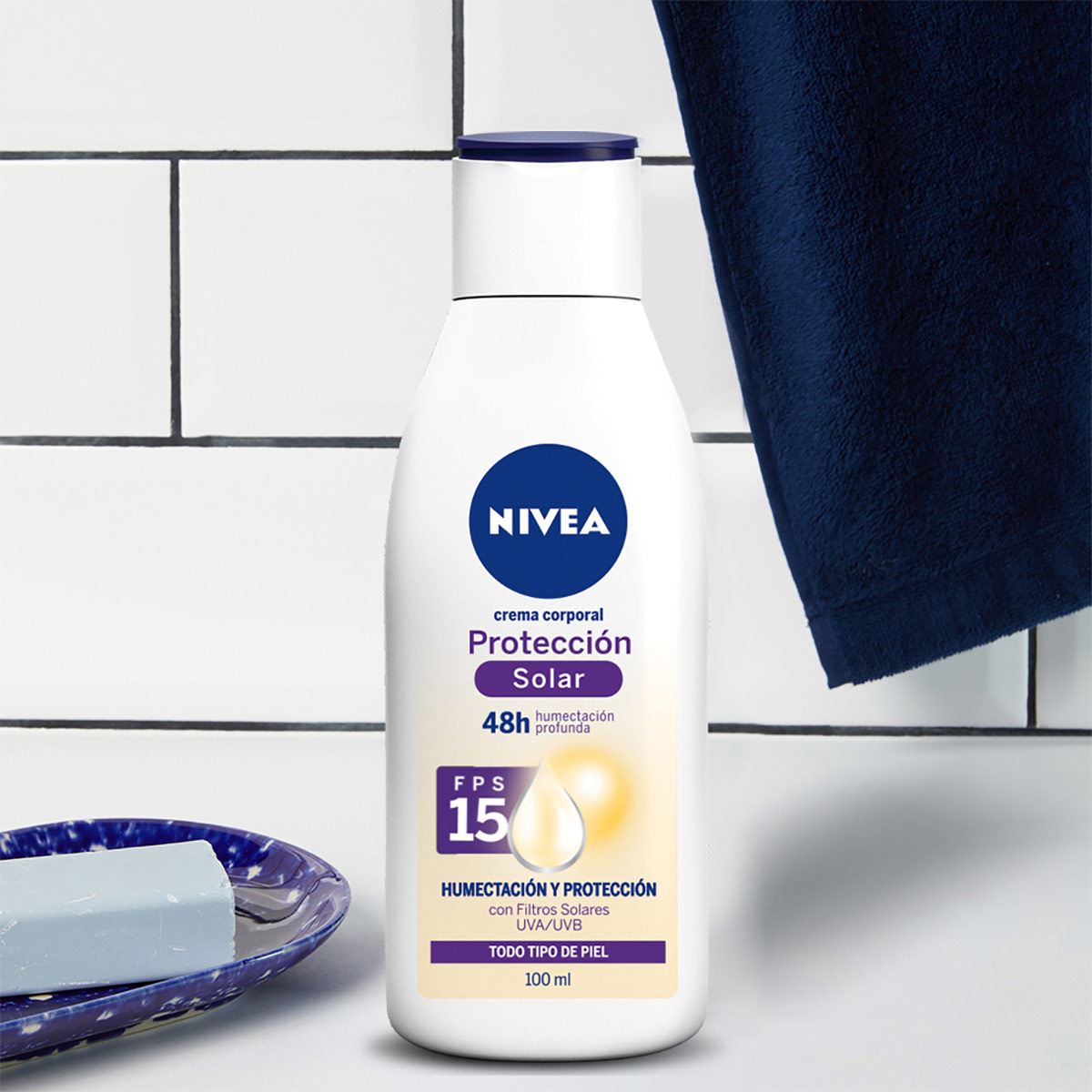 Crema Corporal Humectante con Vitamina E y Aloe, Protección UV Fps15, 48 horas Humectación Profunda, 100 ml