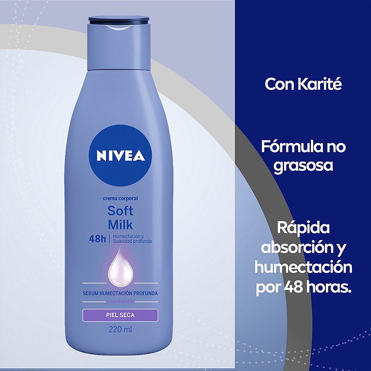 Nivea Crema Corporal con Karité para Mujer, Soft Milk 48 horas de Humectación Profunda para Piel Seca, 220 ml