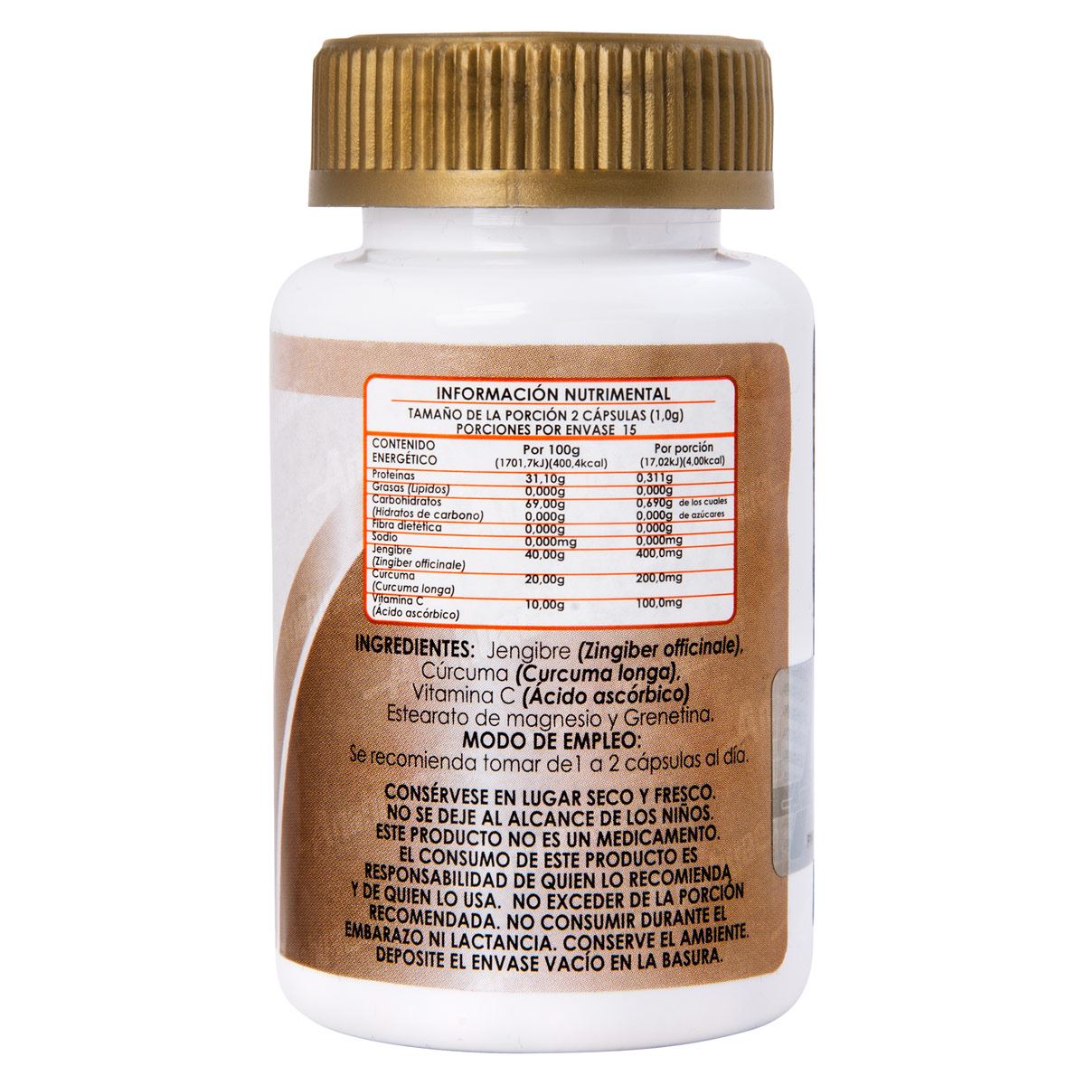 Jengibre, Cúrcuma y Vitamina "C" 30 cápsulas