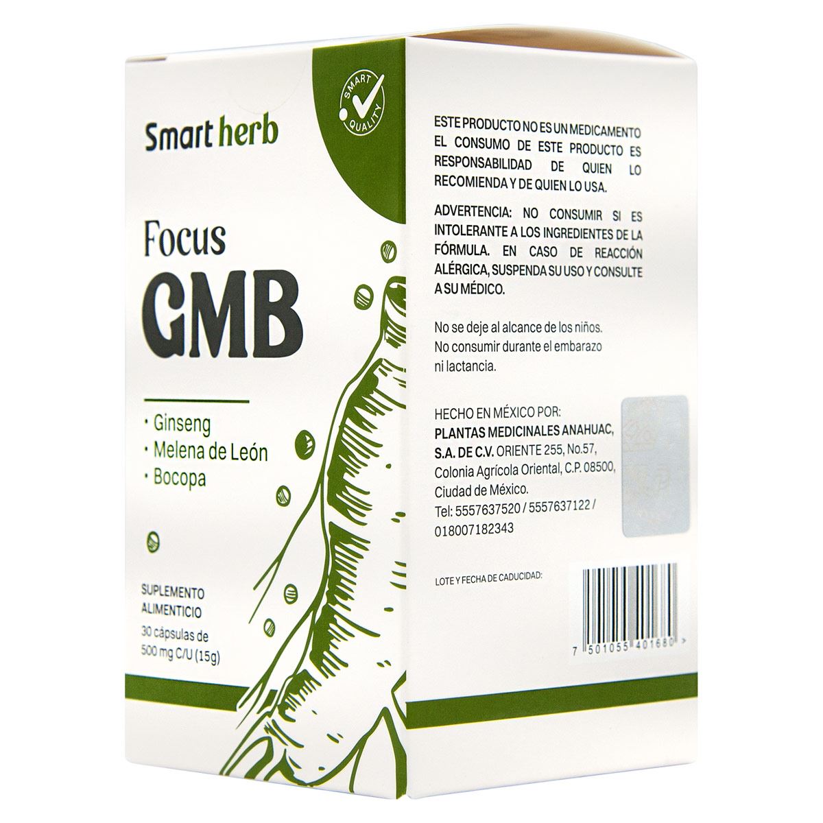 FUCUS GMB  (GINGENG, MELENA DE LEÓN Y BOCOPA) 30 CAPS.