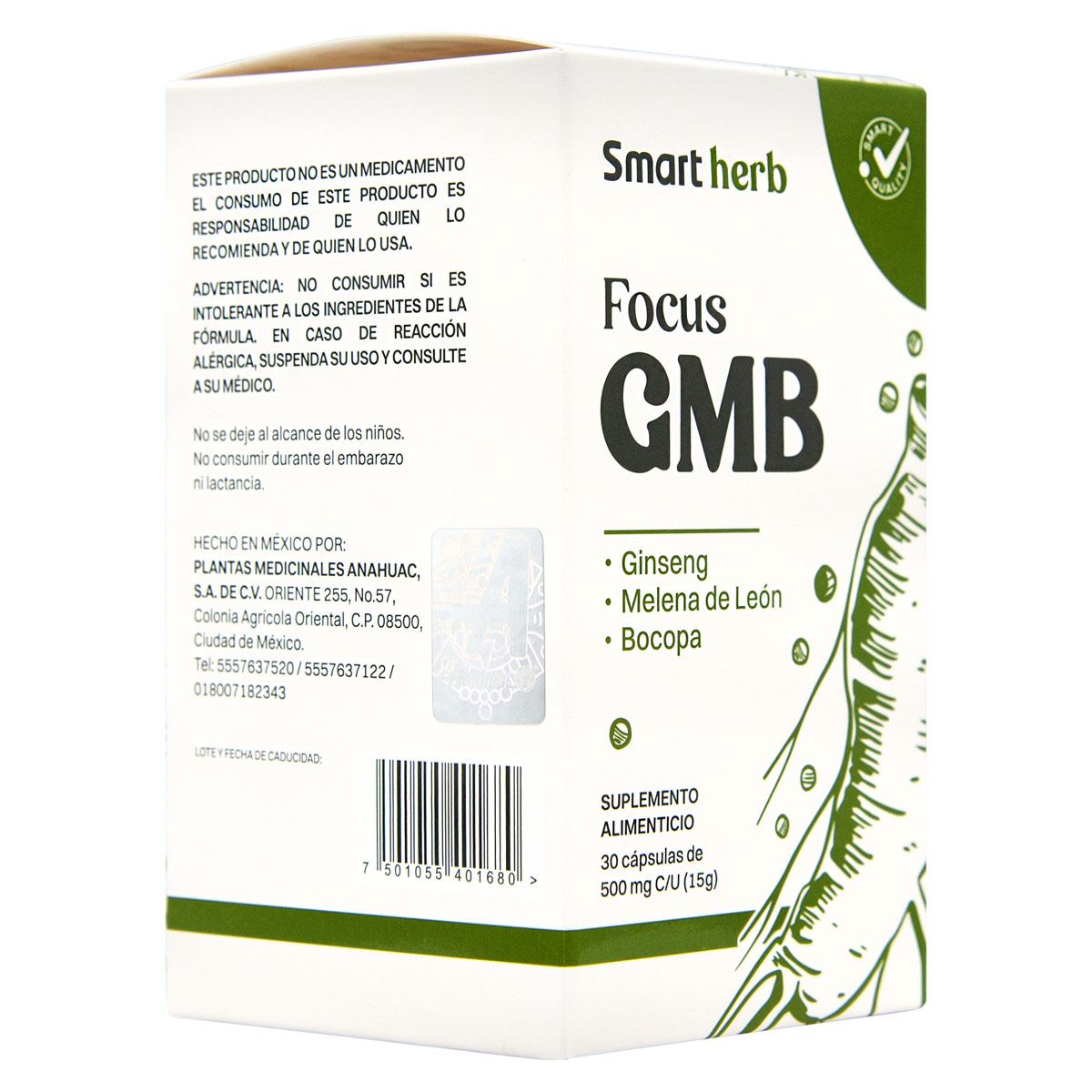 FUCUS GMB  (GINGENG, MELENA DE LEÓN Y BOCOPA) 30 CAPS.