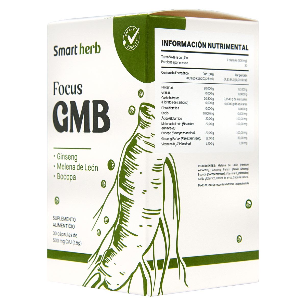 FUCUS GMB  (GINGENG, MELENA DE LEÓN Y BOCOPA) 30 CAPS.