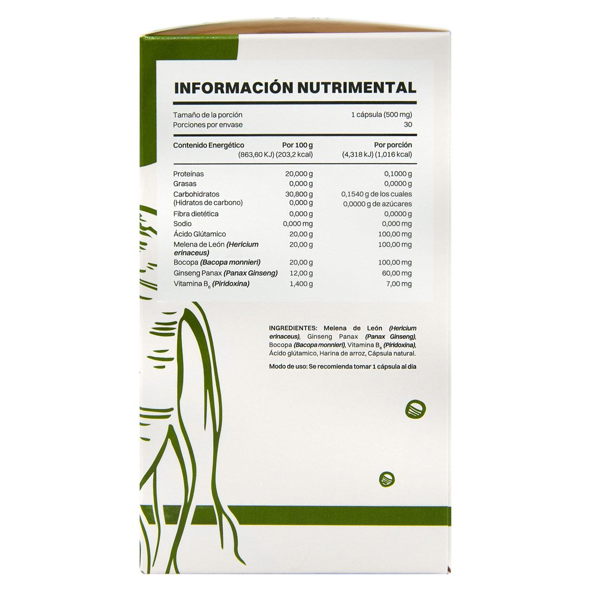 FUCUS GMB  (GINGENG, MELENA DE LEÓN Y BOCOPA) 30 CAPS.