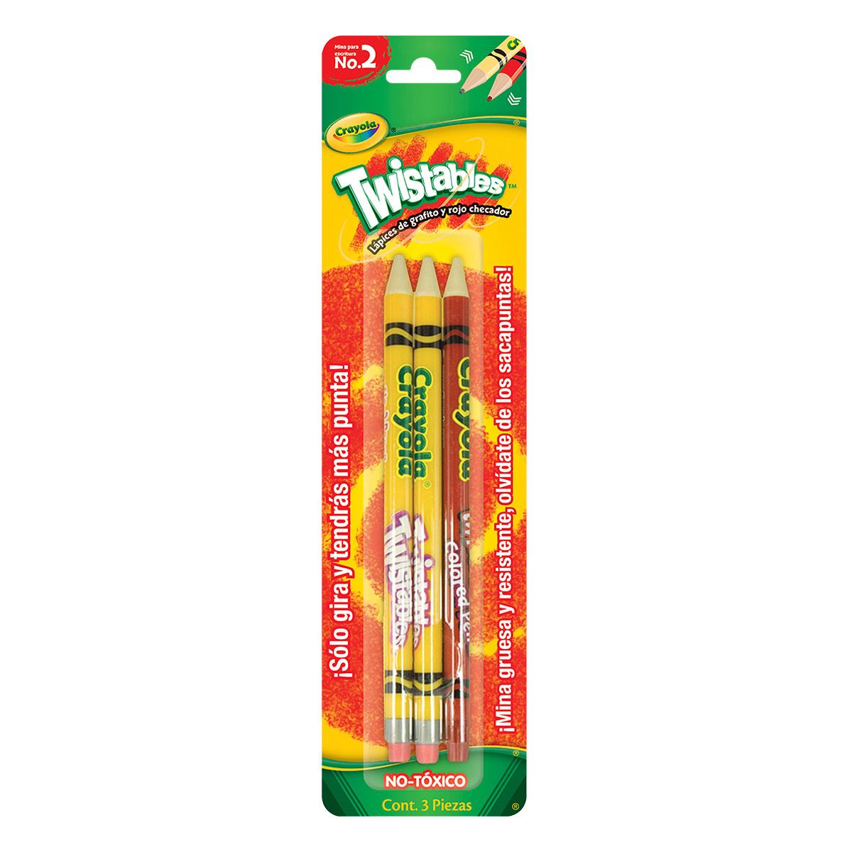 2 lápices CRAYOLA grafito + 1 rojo checador twistables