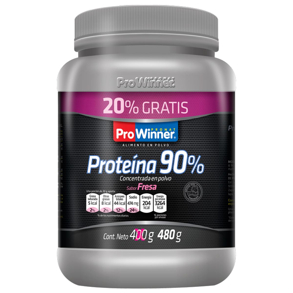 Proteina 90&#37; Fresa 400 G +20&#37; Extra