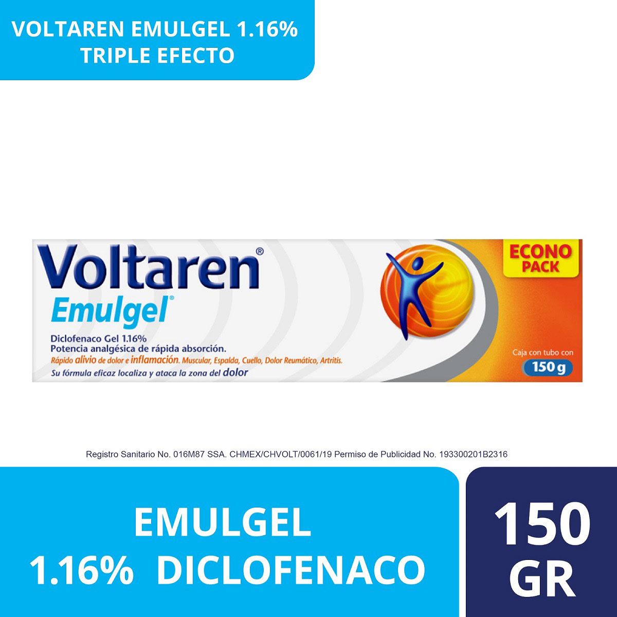 Gel Voltaren Emulgel Triple Efecto 150 g Diclofenaco 1.16