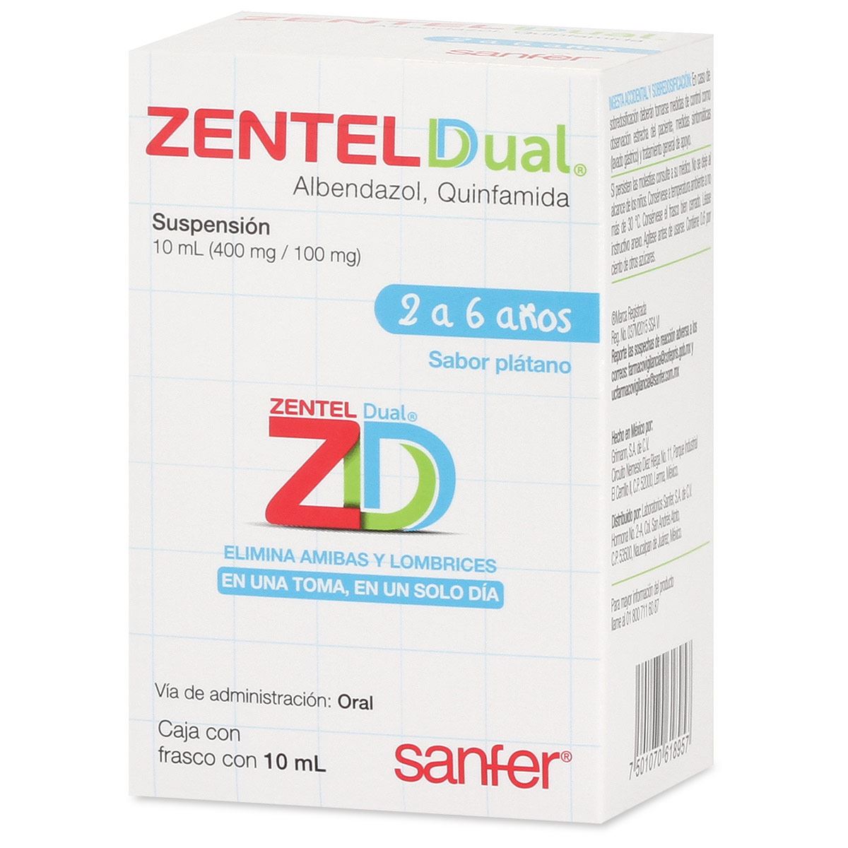 Zentel dual 400 100mg suspfco10mln