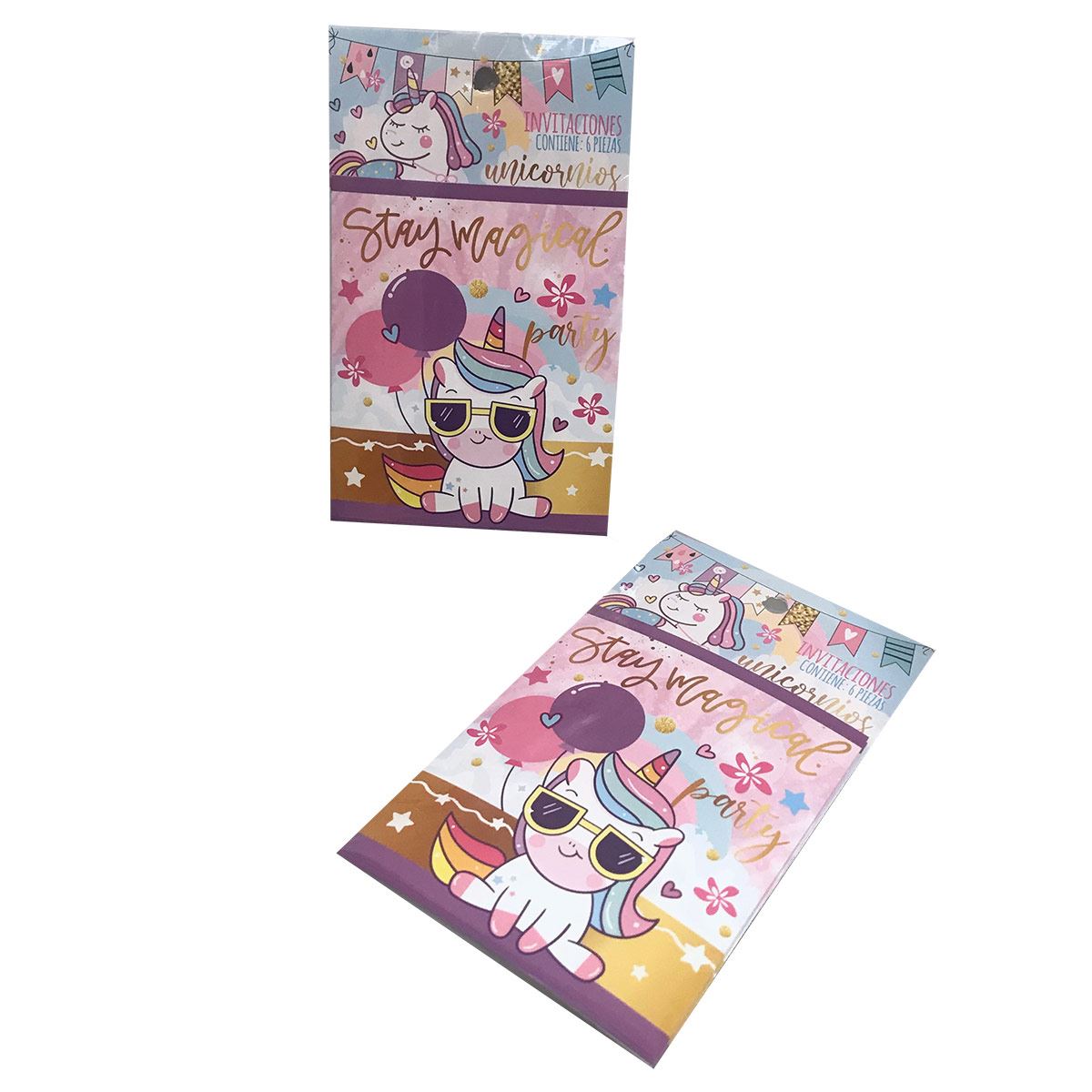 Invitación Dipak unicornios cute 6 piezas