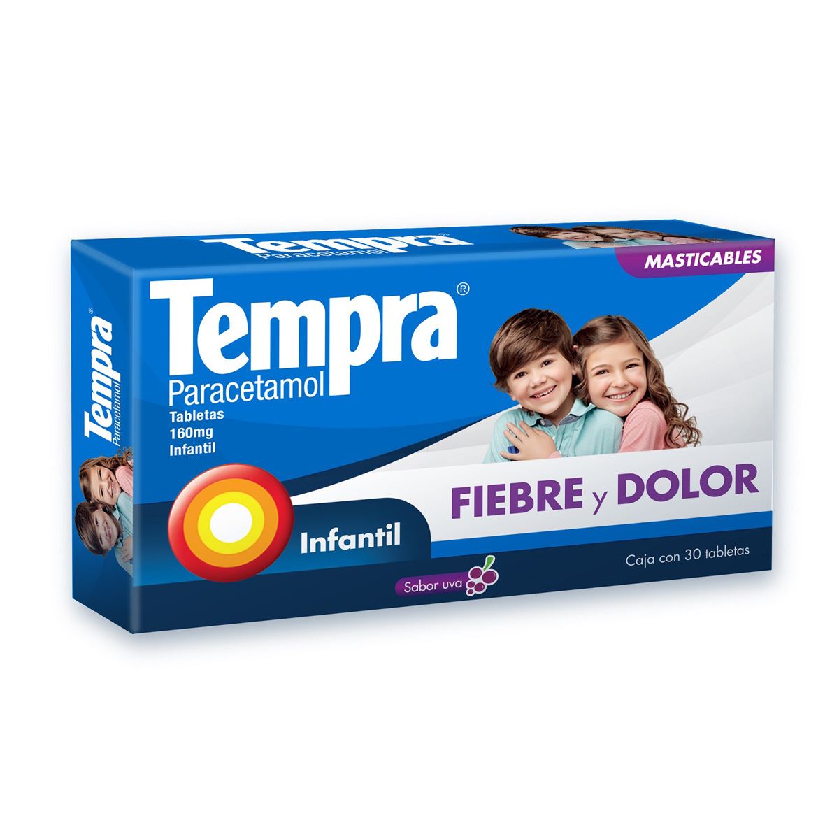 Tempra 30 tabletas Masticables sabor Uva 160 mg