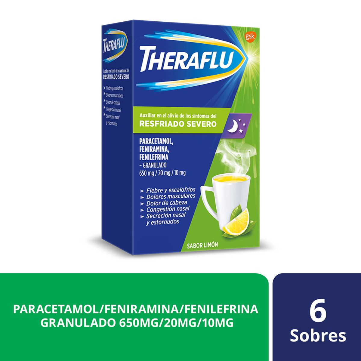 Té Antigripal Theraflu Resfriado severo 6 sobres