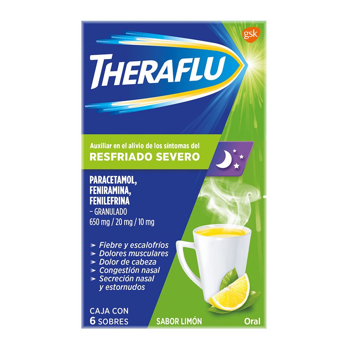 Té Antigripal Theraflu Resfriado severo 6 sobres