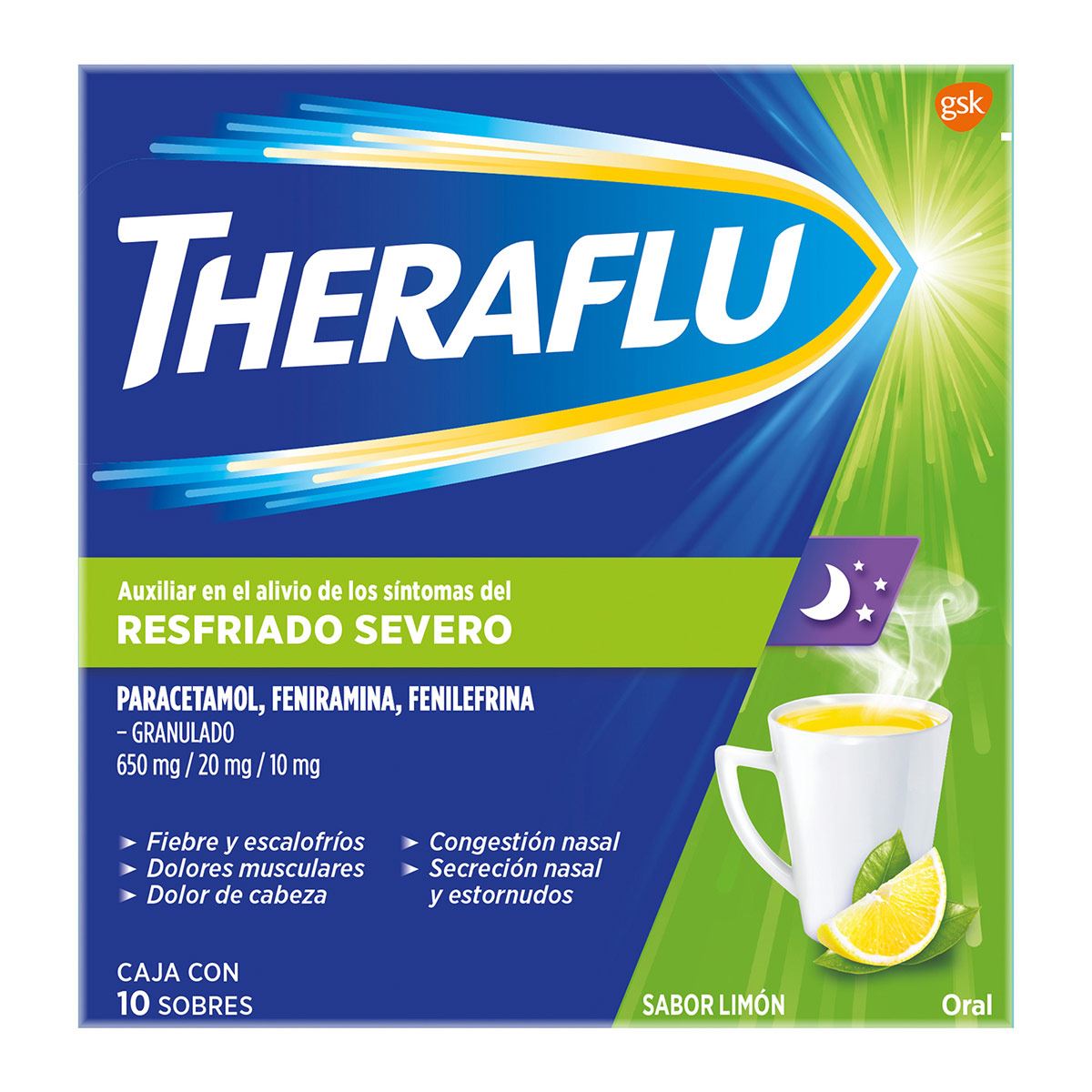 Té Antigripal Theraflu Resfriado severo 10 sobres