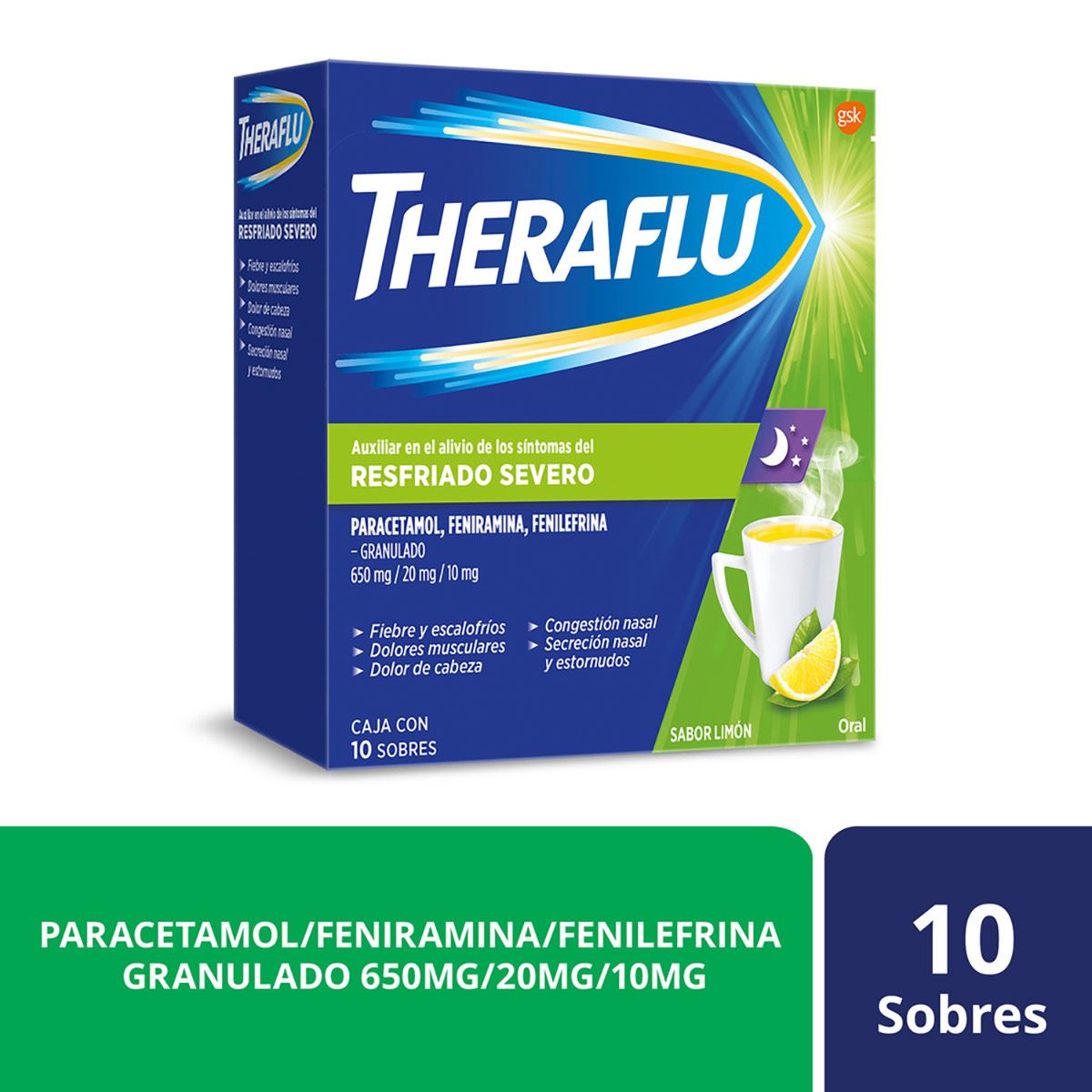 Té Antigripal Theraflu Resfriado severo 10 sobres