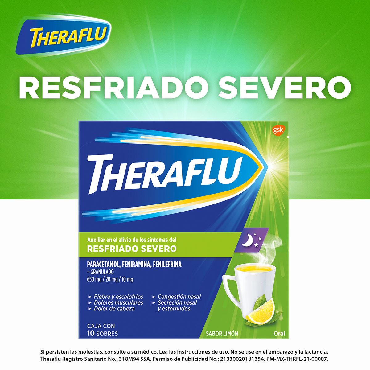 Té Antigripal Theraflu Resfriado severo 10 sobres