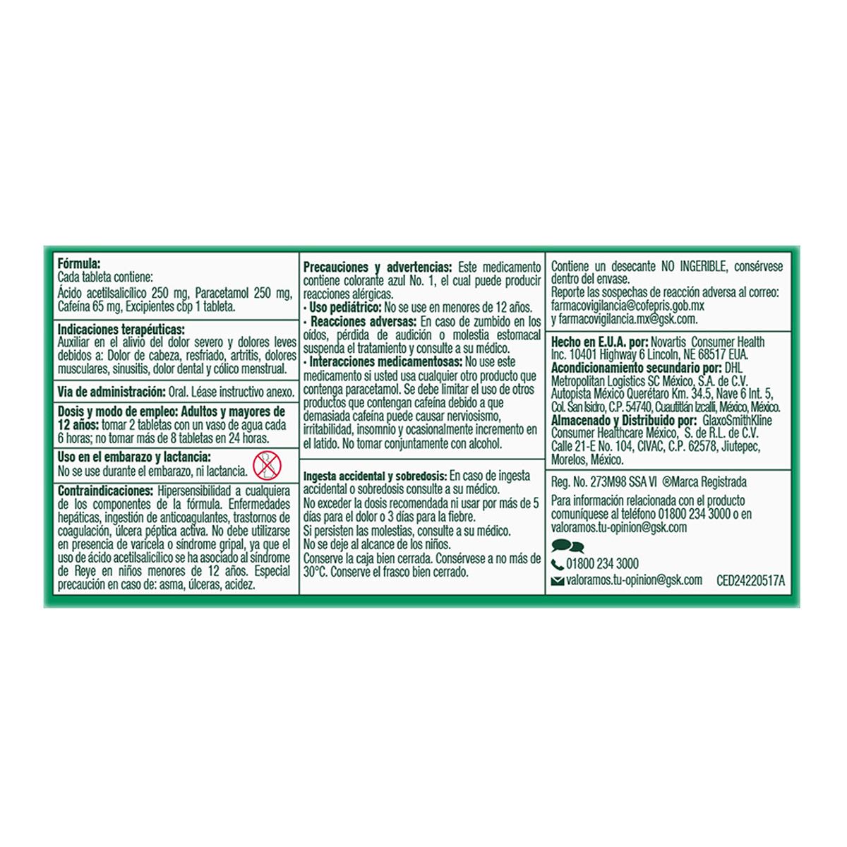 Pastillas para el dolor de cabeza Excedrin  24 unidades