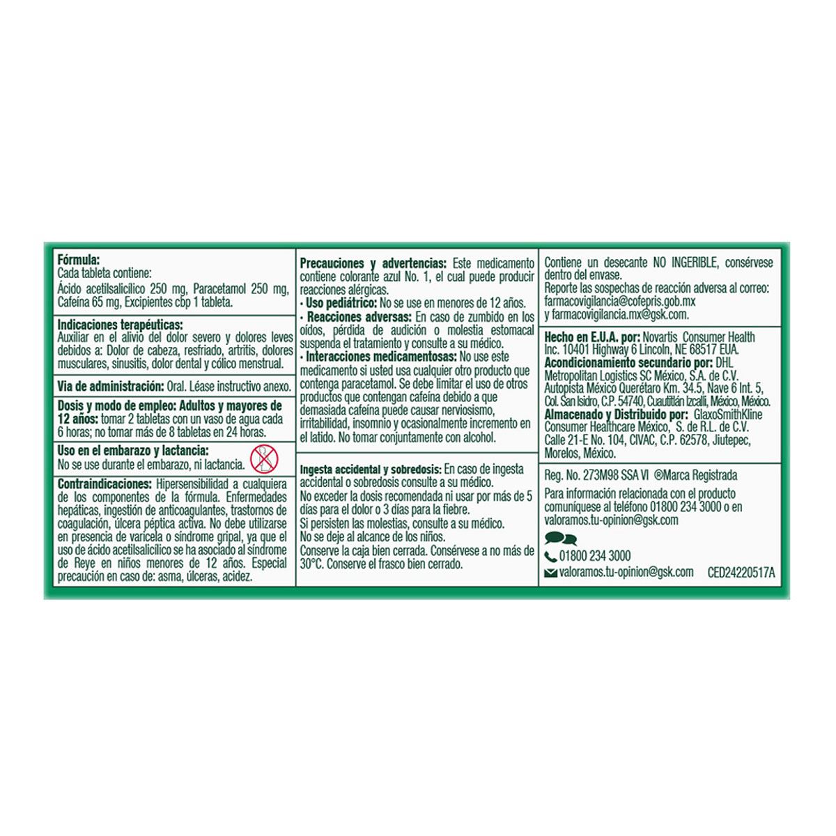 Pastillas para el dolor de cabeza Excedrin  24 unidades