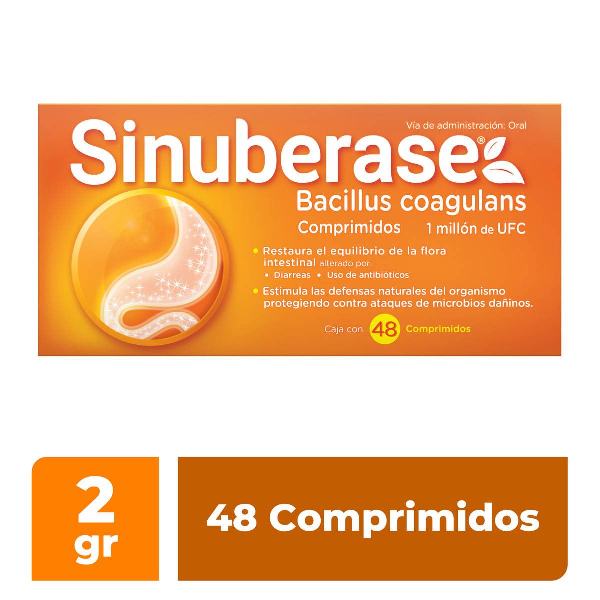 Sinuberase. Ayuda a aliviar la diarrea. 48 Comprimidos 2B Probióticos.