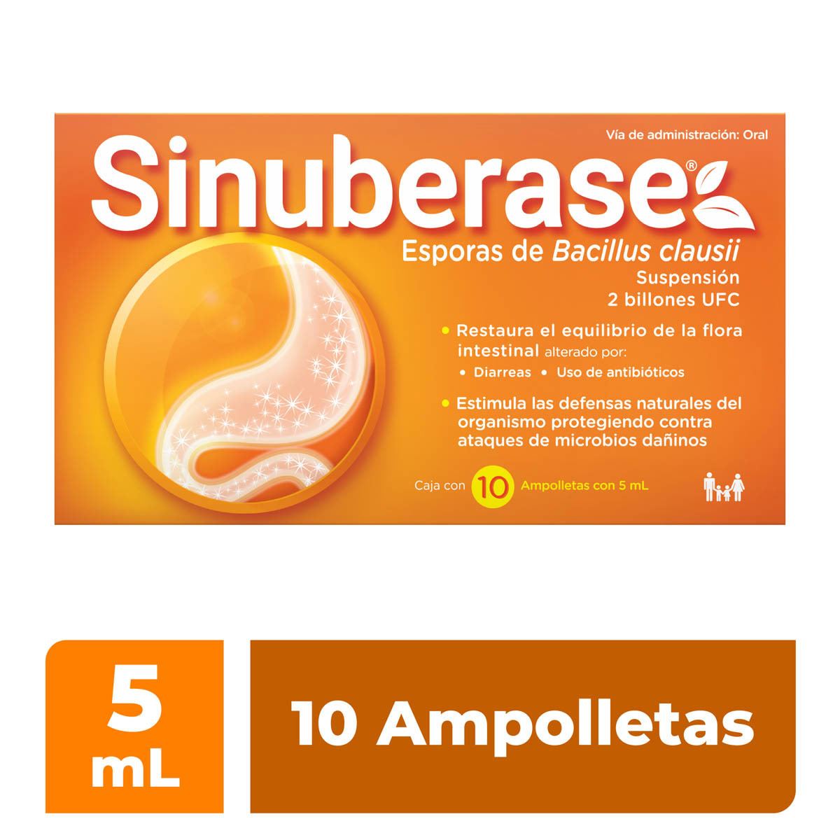 Sinuberase. Ayuda a aliviar la diarrea. 10 Ampolletas 2B Probióticos.