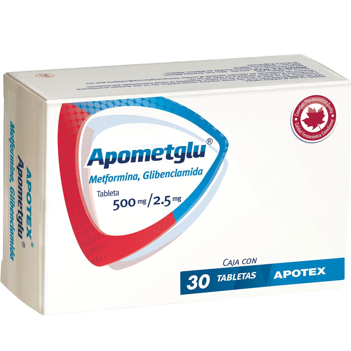 APOMETGLU (Glibenclamida Metformina) Frasco con 30 tabletas de 500 mg /2.5mg