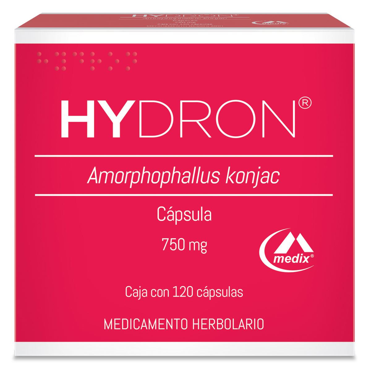 Hydron 750 mg 120 cápsulas. Polvo de Konjac.