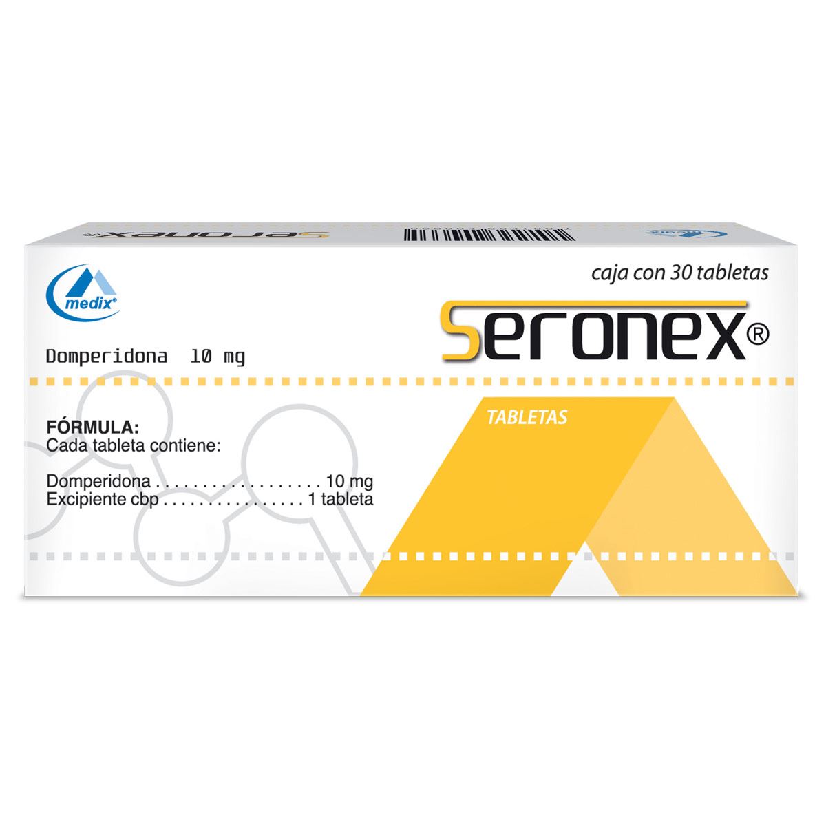 Seronex® caja con 30 tabletas 10 mg. Domperidona