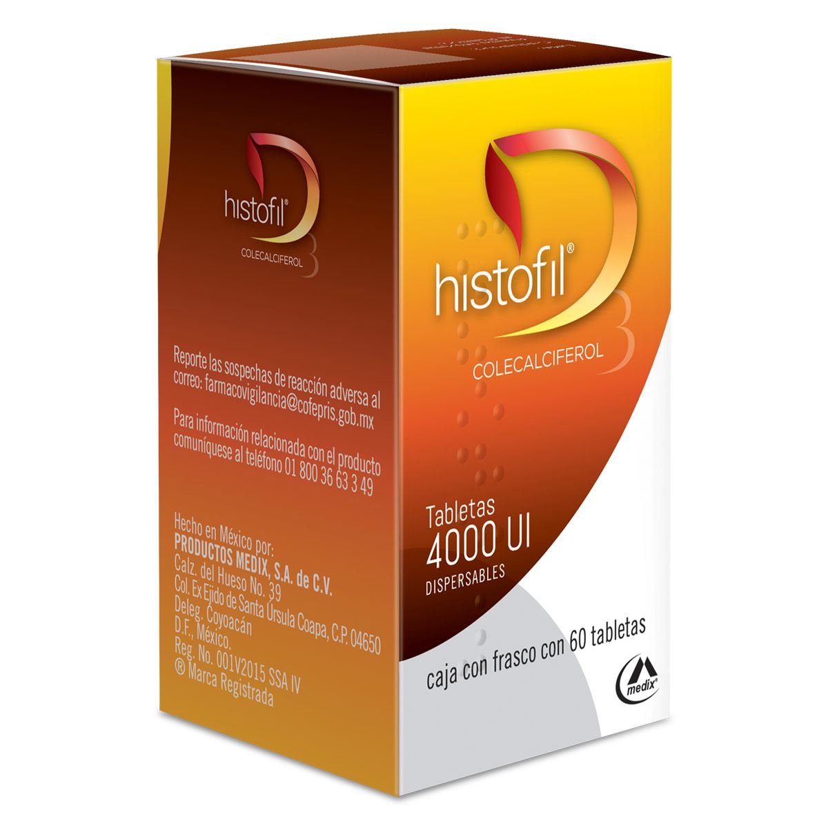 Histofil 4000 UI (vitamina D3) frasco con 60 tabletas. Colecalciferol.