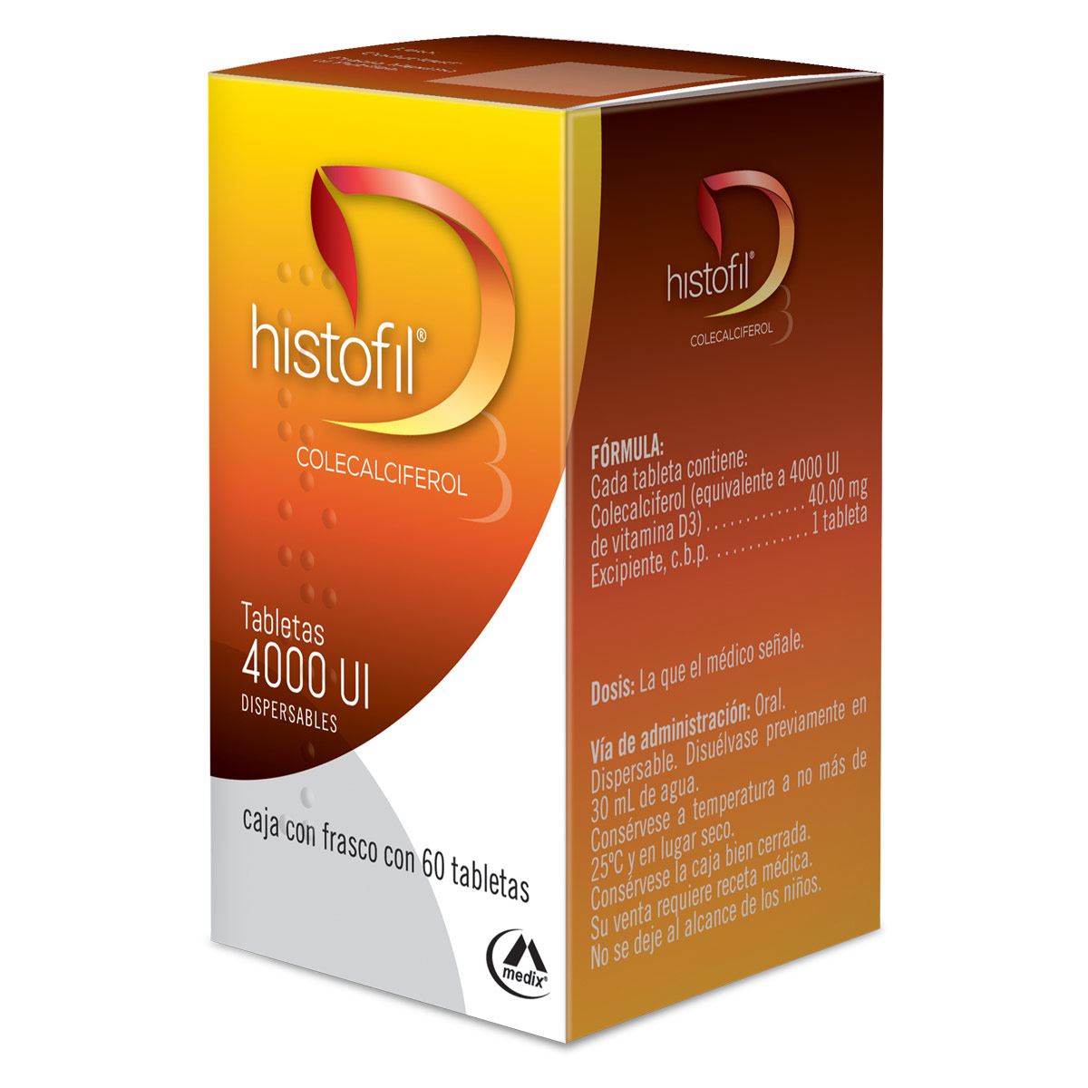 Histofil 4000 UI (vitamina D3) frasco con 60 tabletas. Colecalciferol.