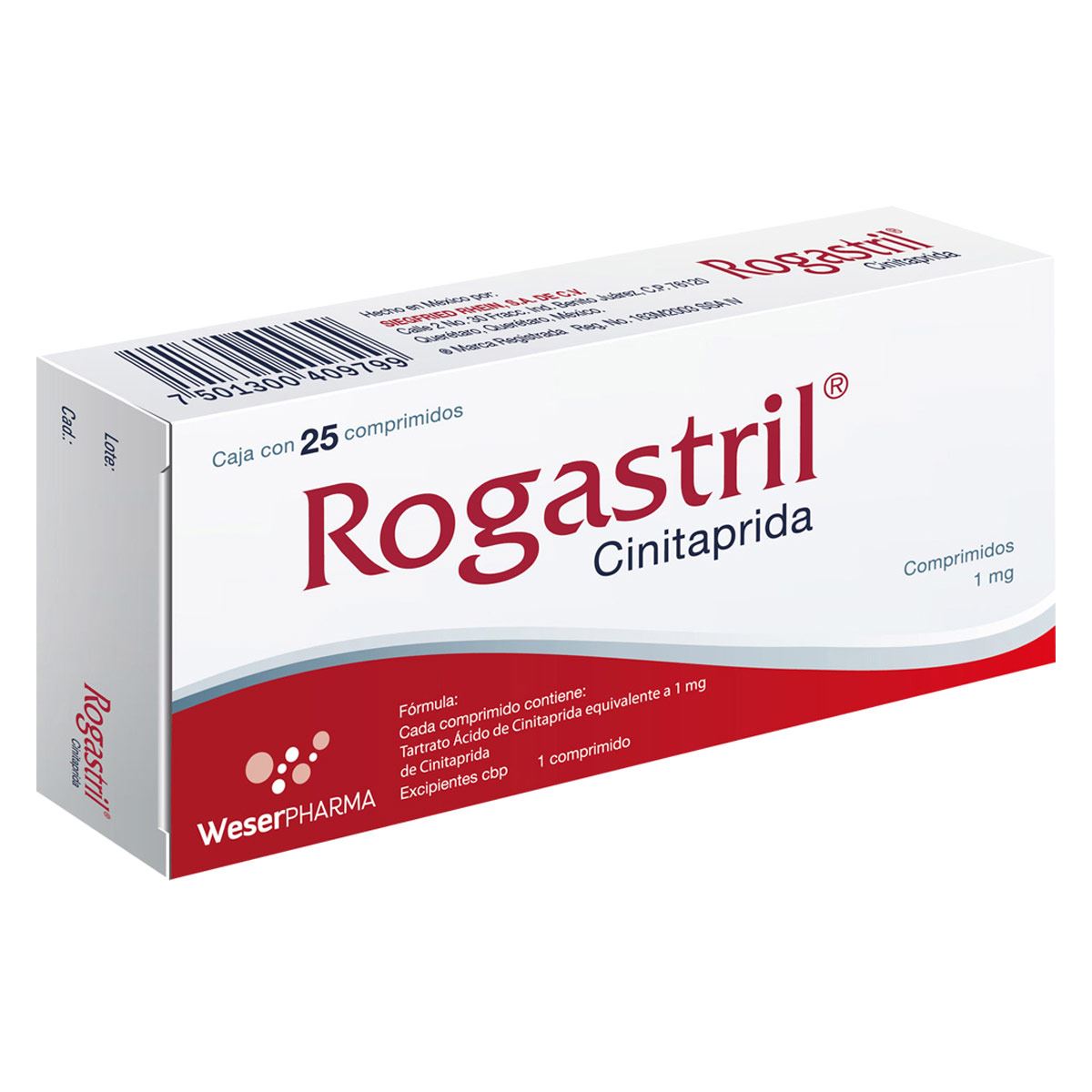 Rogastril 1 mg. Caja con 25 Comprimidos