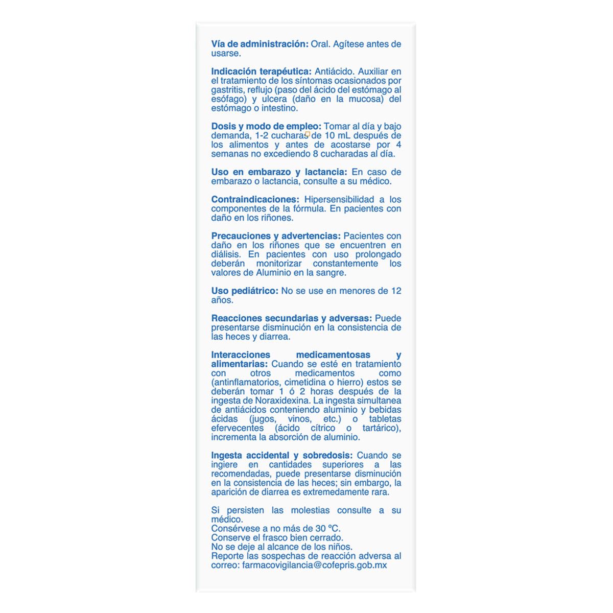 Noraxidexina Suspensión 80Mg/1Mg/1ml frasco con 250 ml.