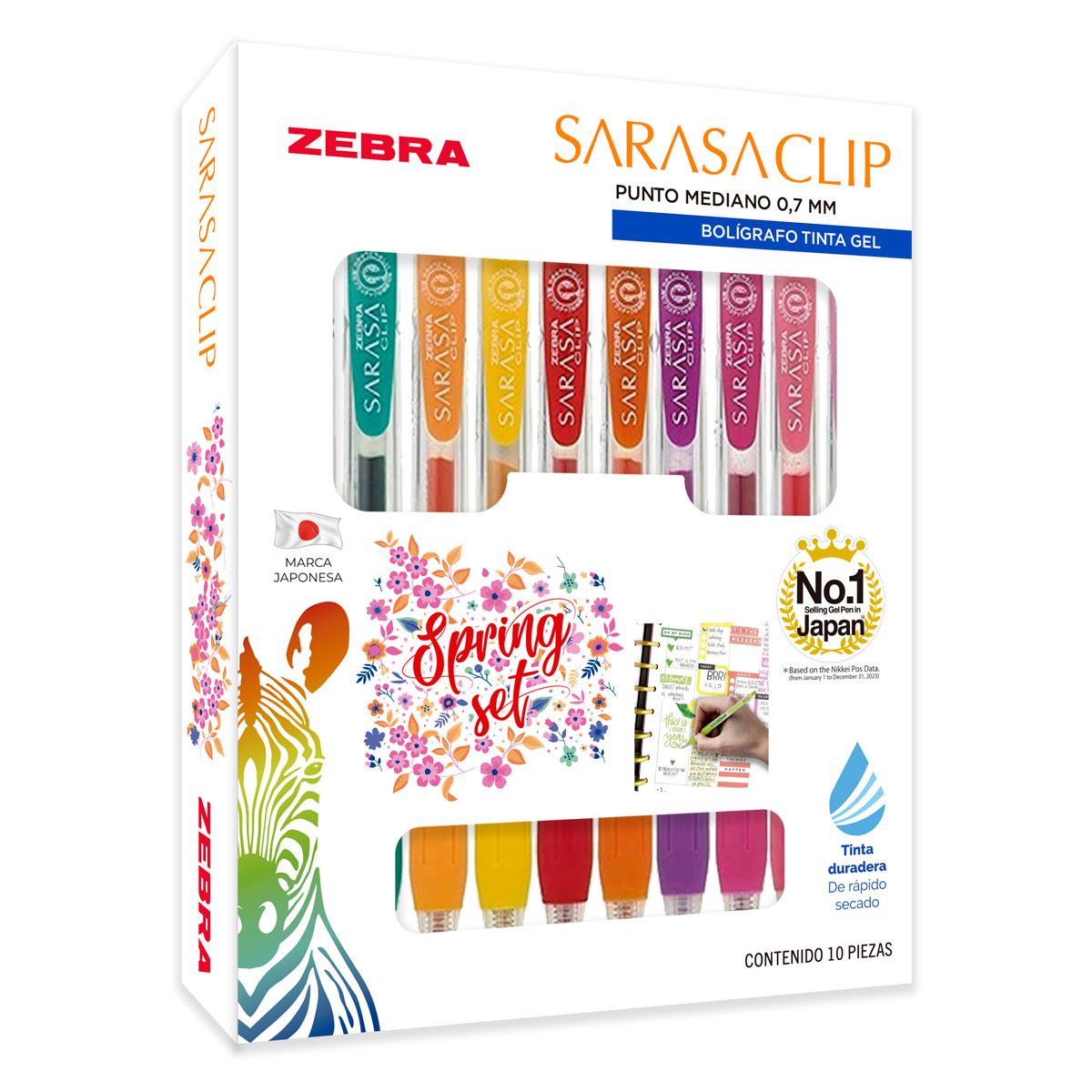 Set Spring Bolígrafo Rollerball Retráctil Zebra Sarasa Clip 10 Piezas