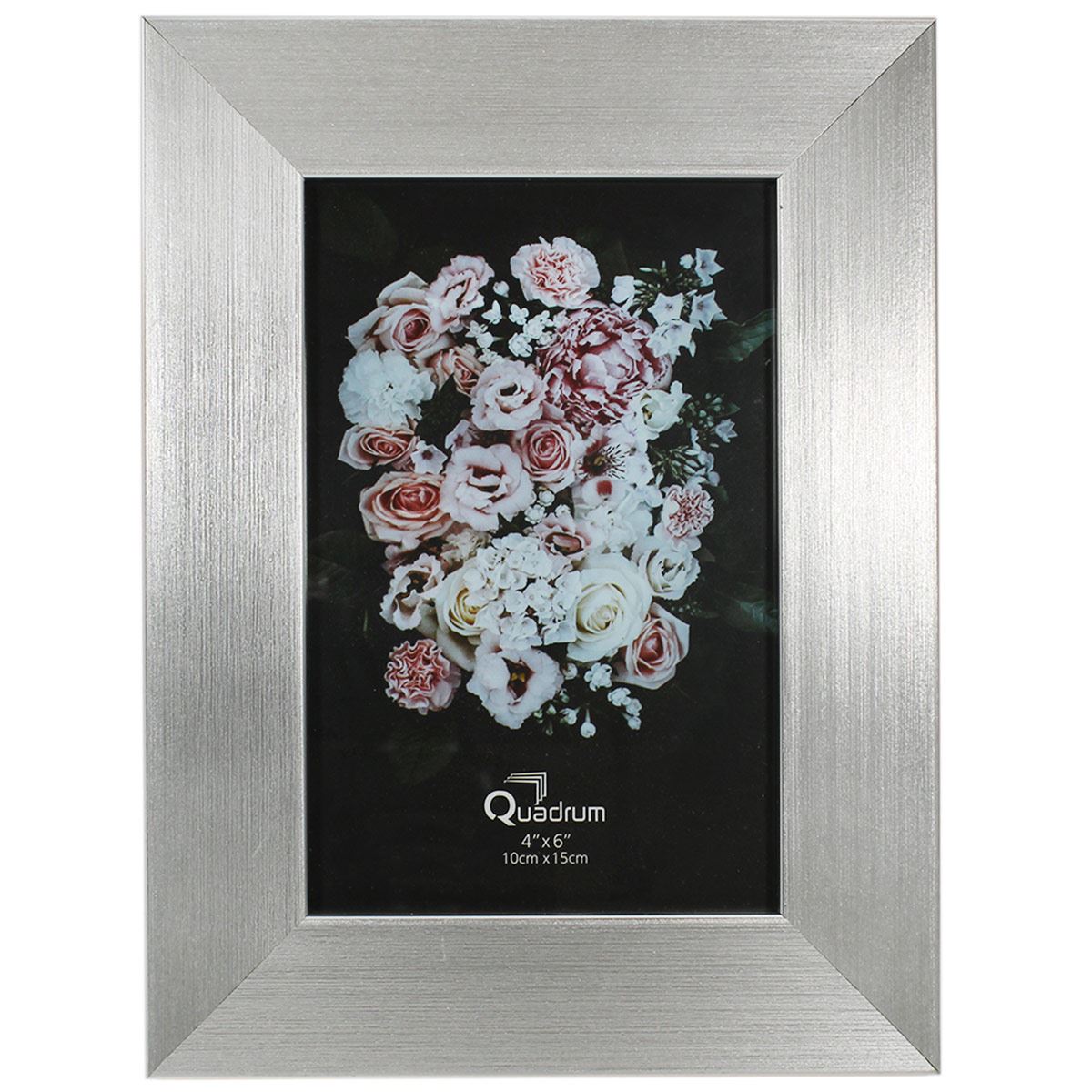 Portarretrato QUADRUM plateado marco grueso textura cepillado 4x9