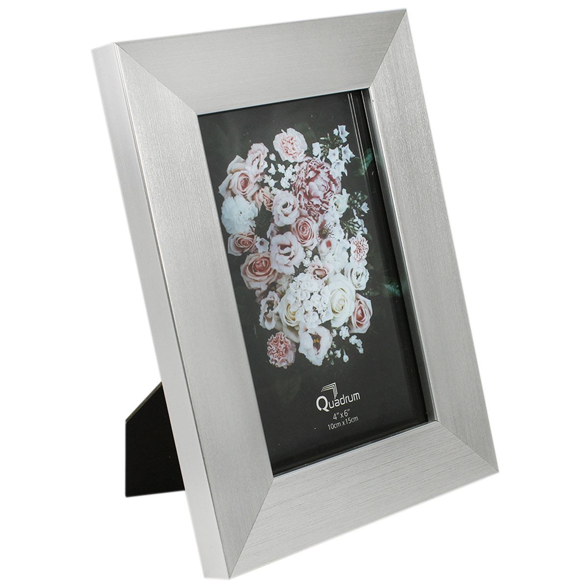 Portarretrato QUADRUM plateado marco grueso textura cepillado 4x9