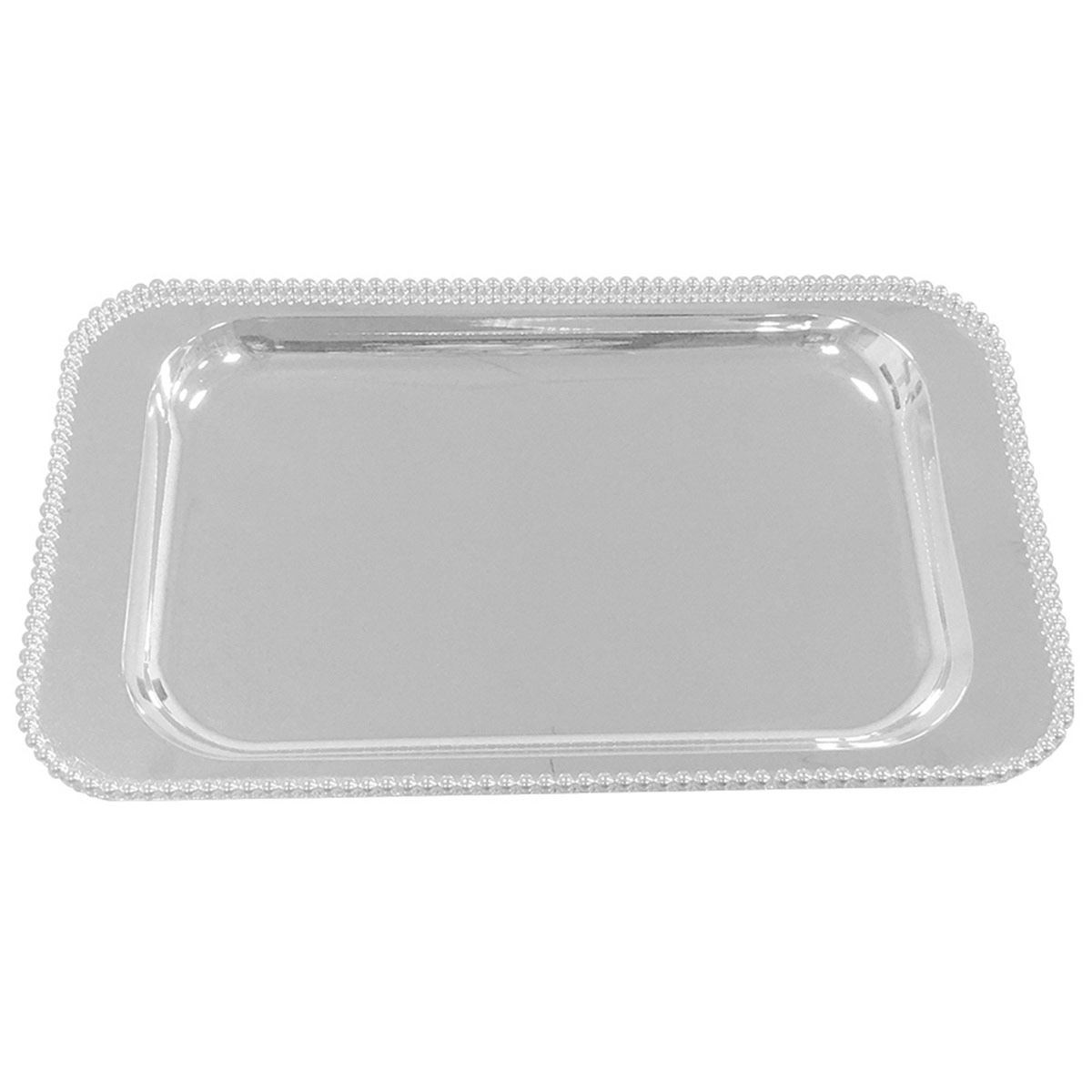 Charola plateada con asas en medida de 50x33x6