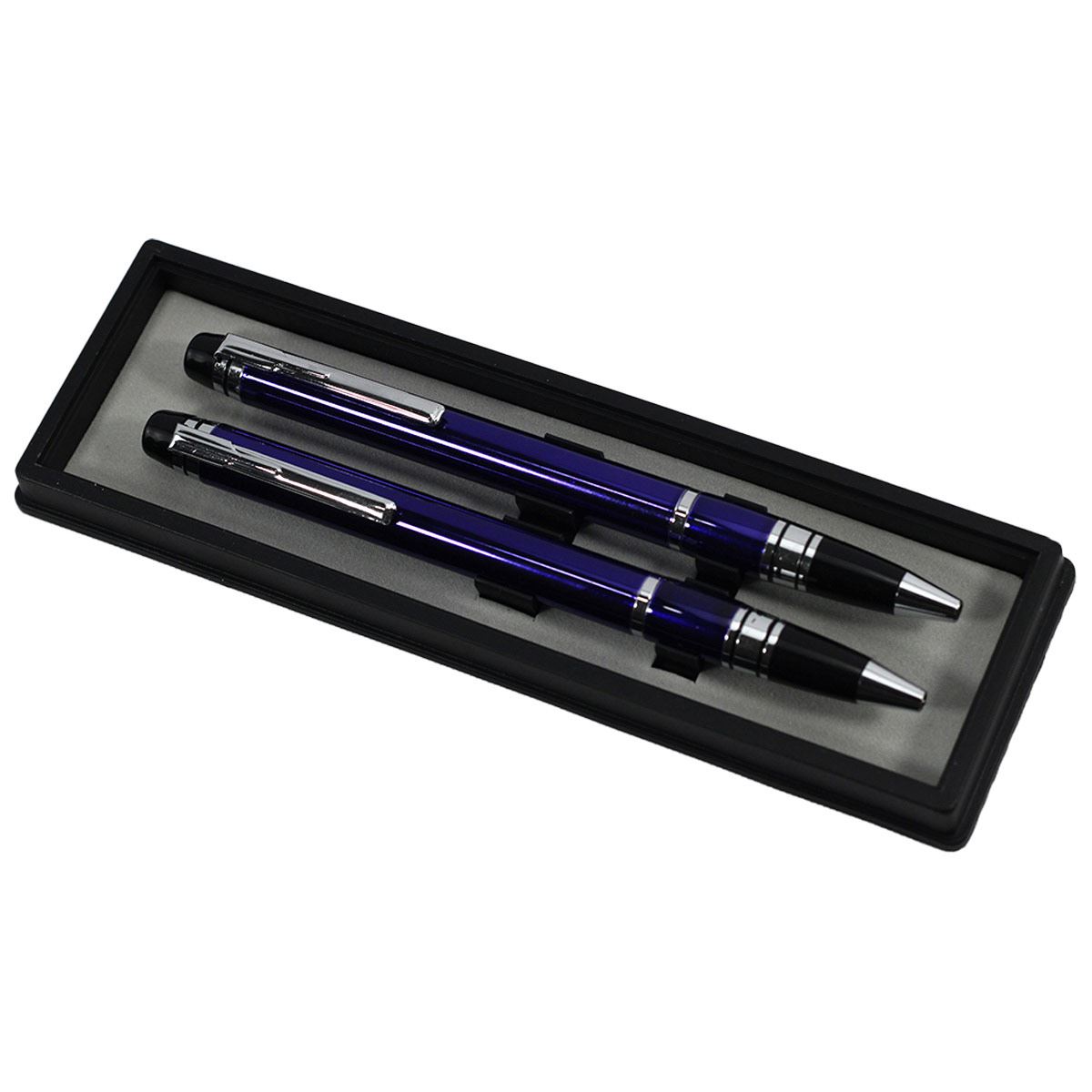 Set de dos plumas color azul con negro con estuche