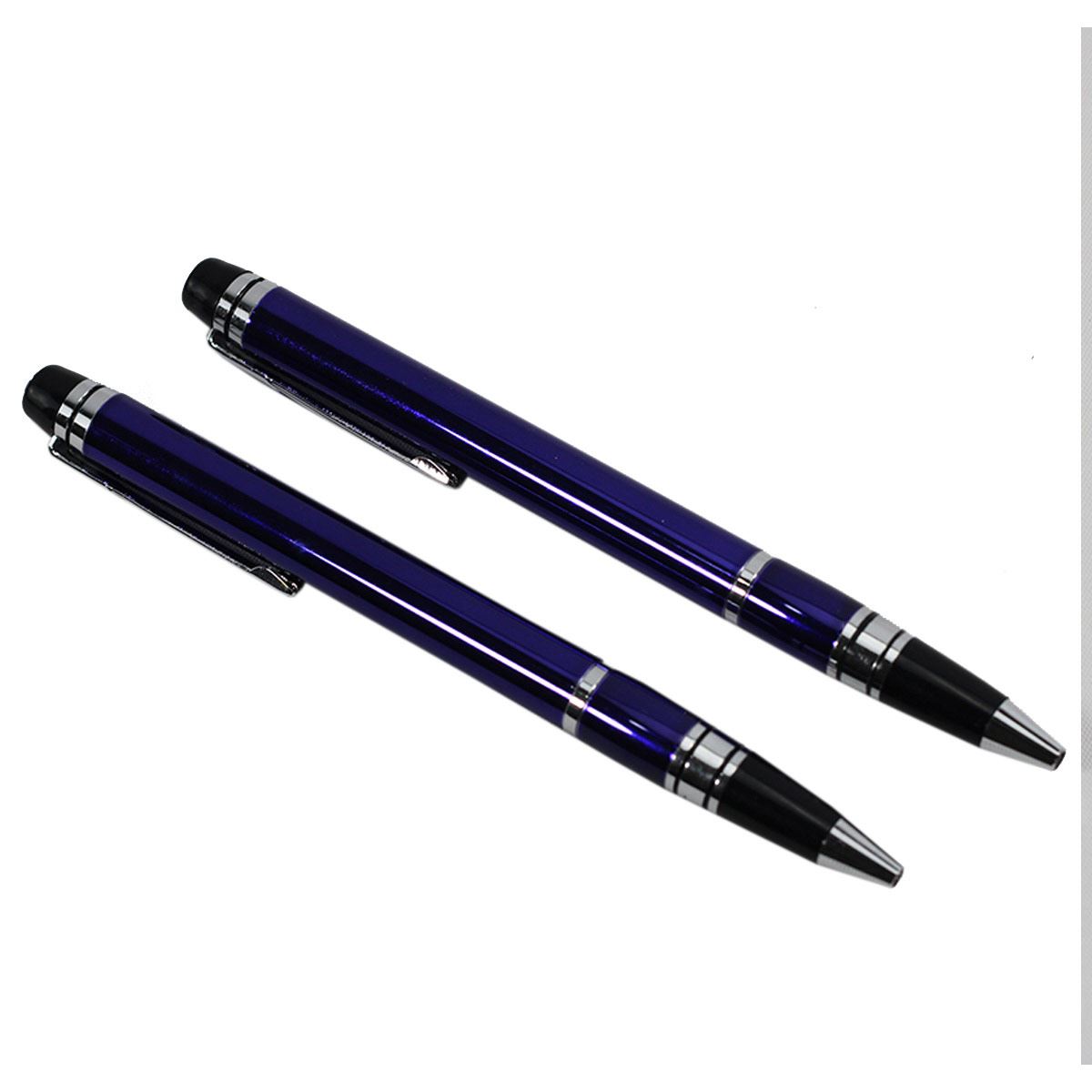 Set de dos plumas color azul con negro con estuche