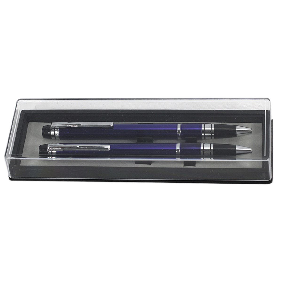 Set de dos plumas color azul con negro con estuche