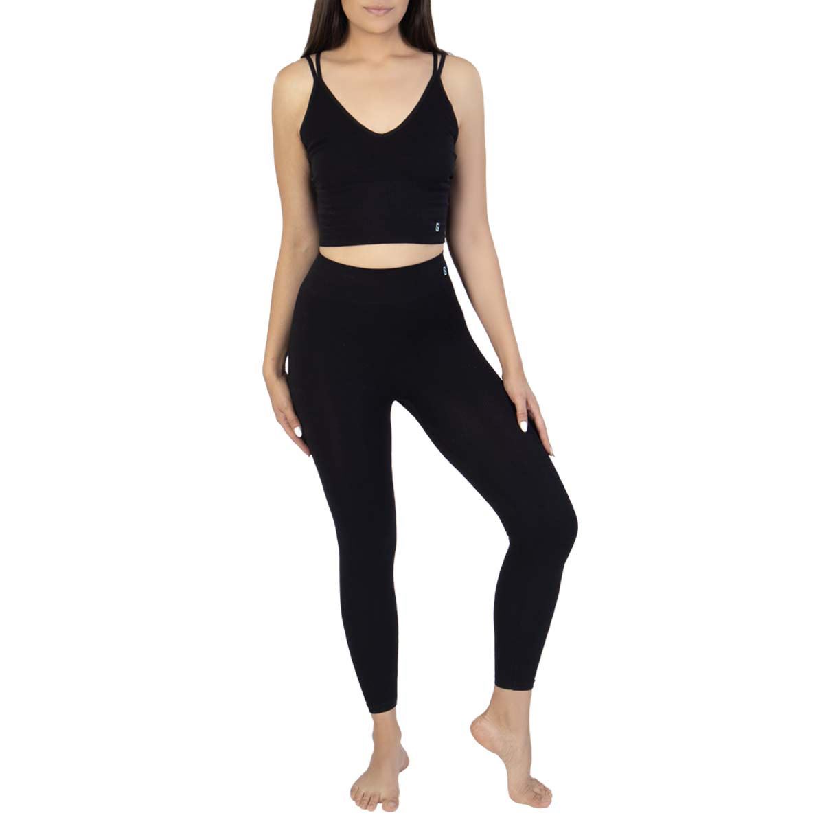 Legging Stress Cero acanalado sin costuras modelo OH-TGLRD color negro talla chica-mediana dama