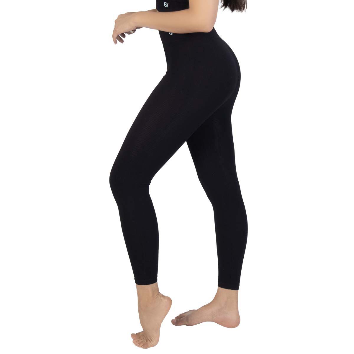 Legging Stress Cero acanalado sin costuras modelo OH-TGLRD color negro talla chica-mediana dama