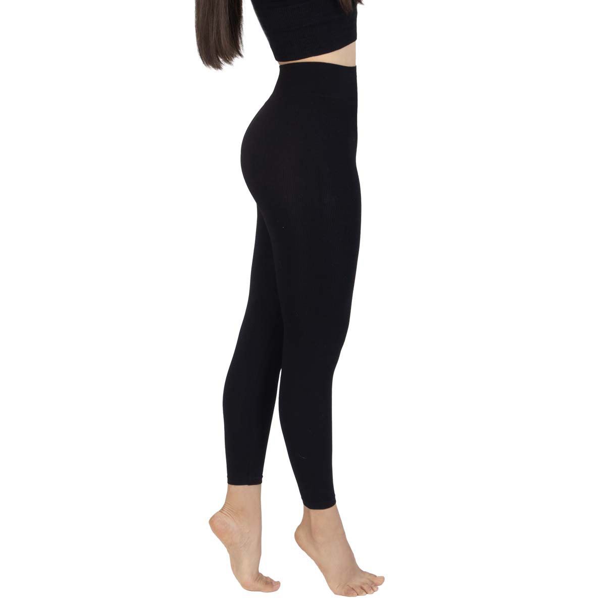 Legging Stress Cero acanalado sin costuras modelo OH-TGLRD color negro talla chica-mediana dama