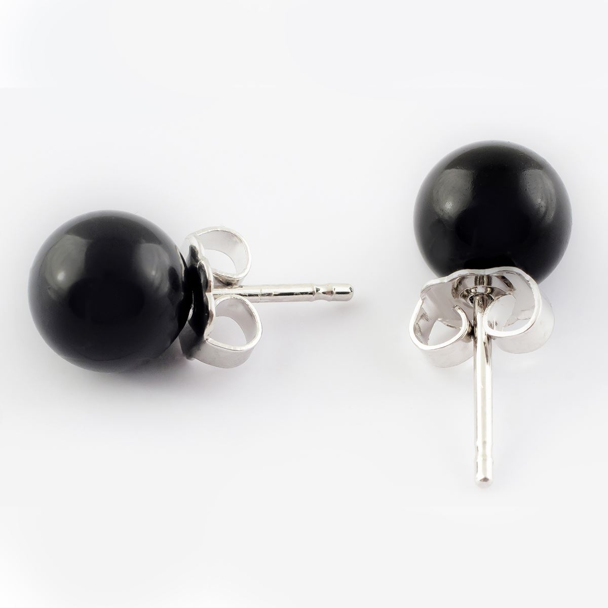 Aretes Perla Negra 8mm Rodio Madreperla
