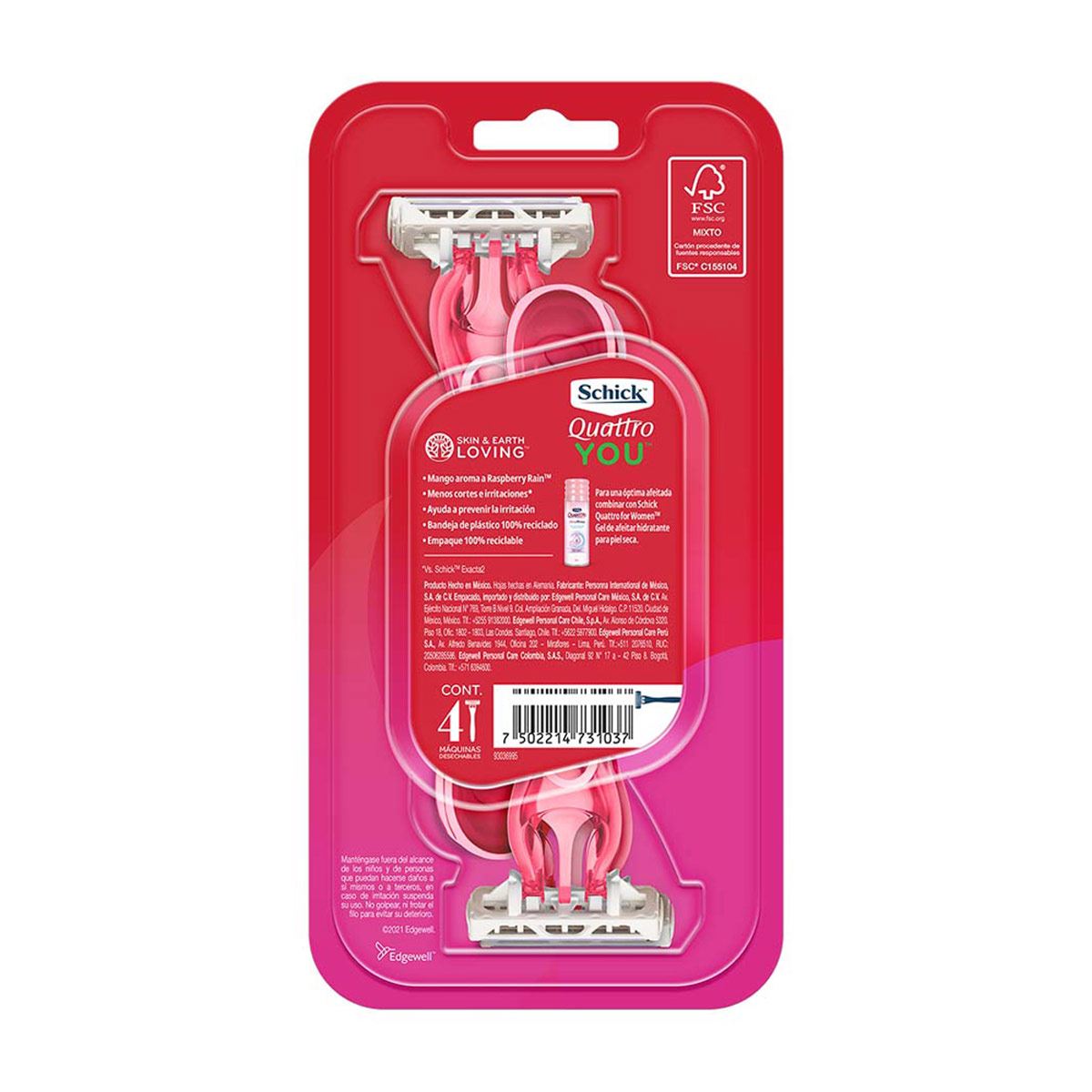 Schick Quattro You Rastrillo Raspberry Rain 4 pz