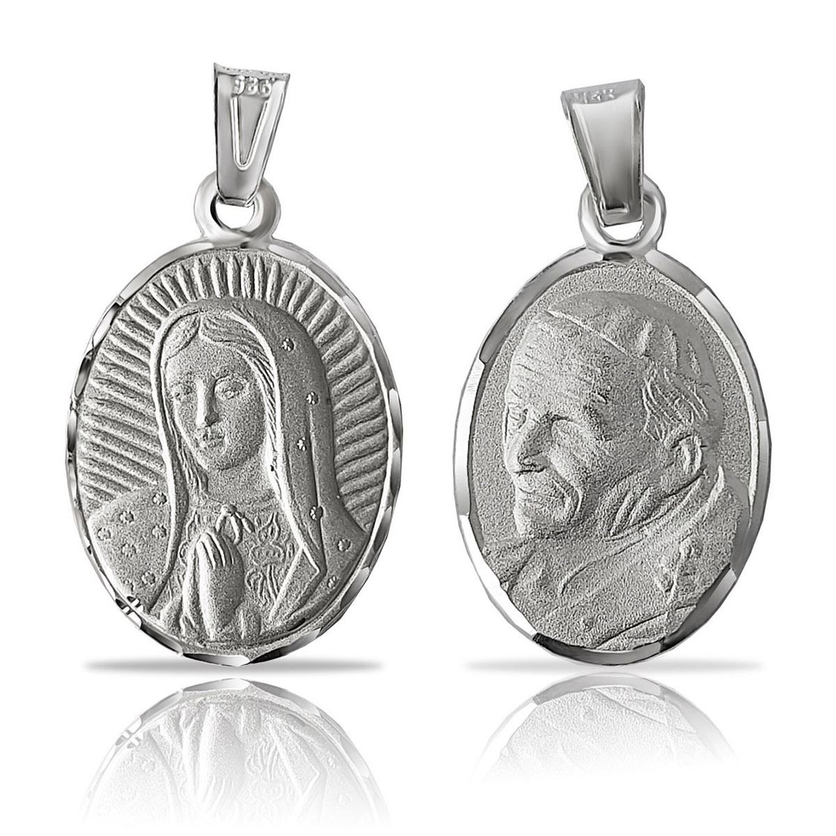 Medalla Oval Dos Caras Juan Pablo Y Virgen Plata.925