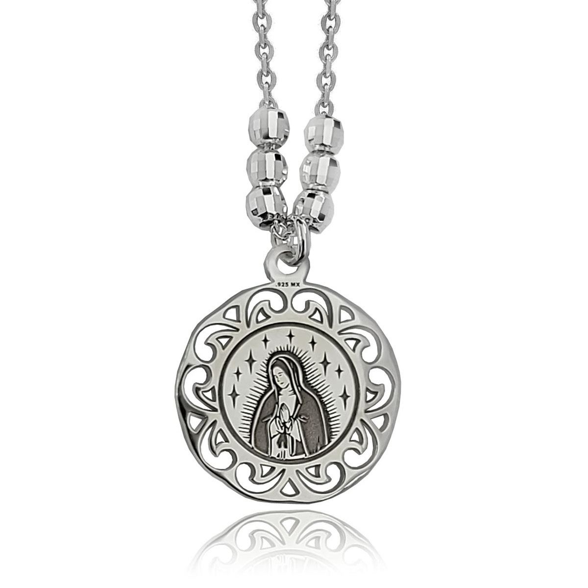 Collar Virgen Busto Contorno Encaje Plata .925