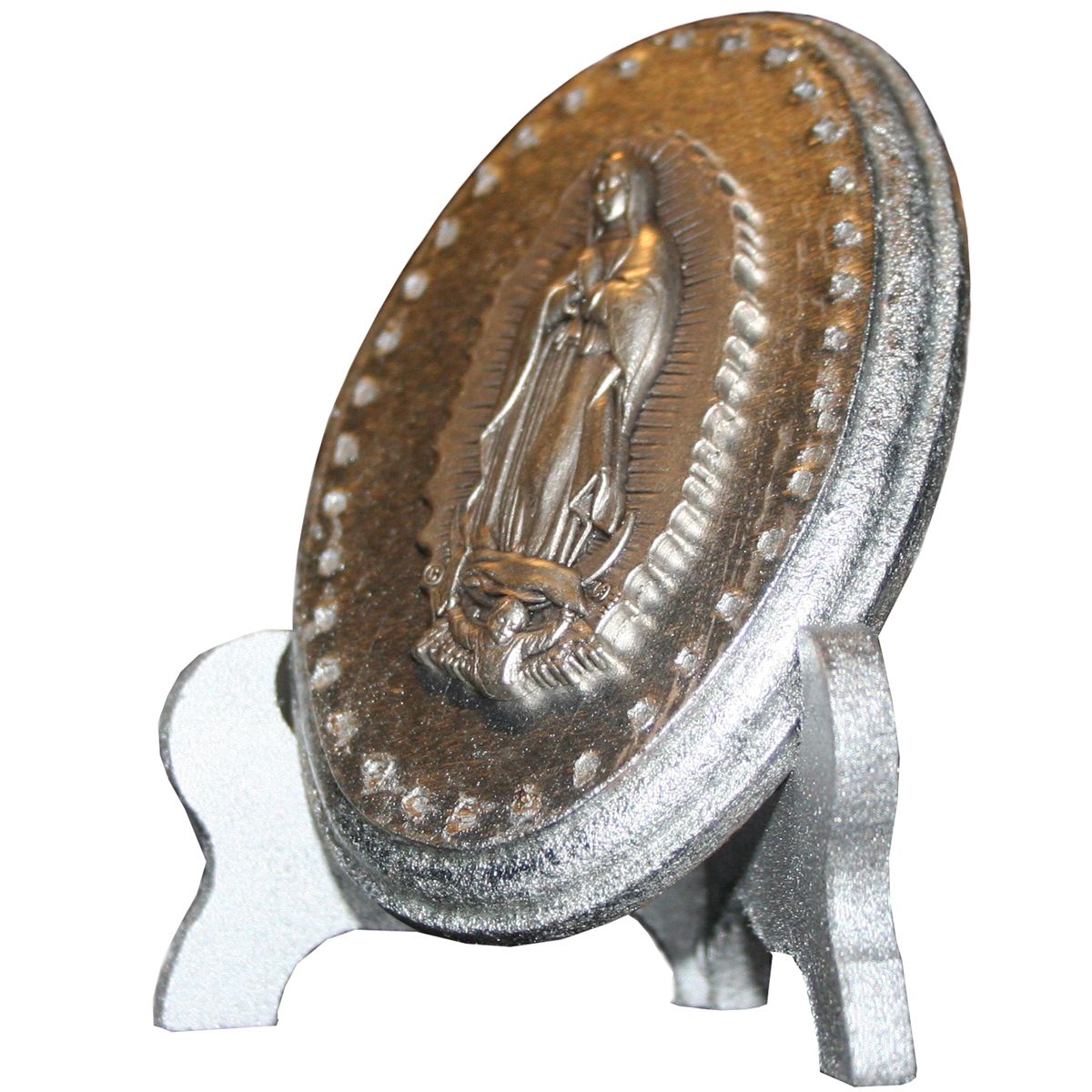 Cuadro ovalado Virgen de Guadalupe plateado mediano