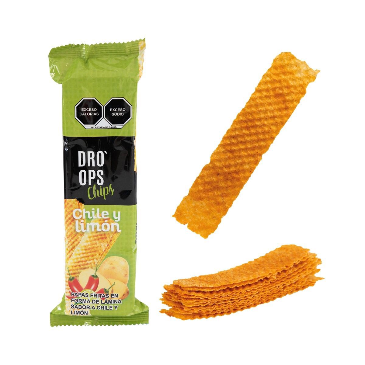Papas Fritas en Forma de Lámina con Sabor a Chile y Limón DRO´OPS Chips 90g
