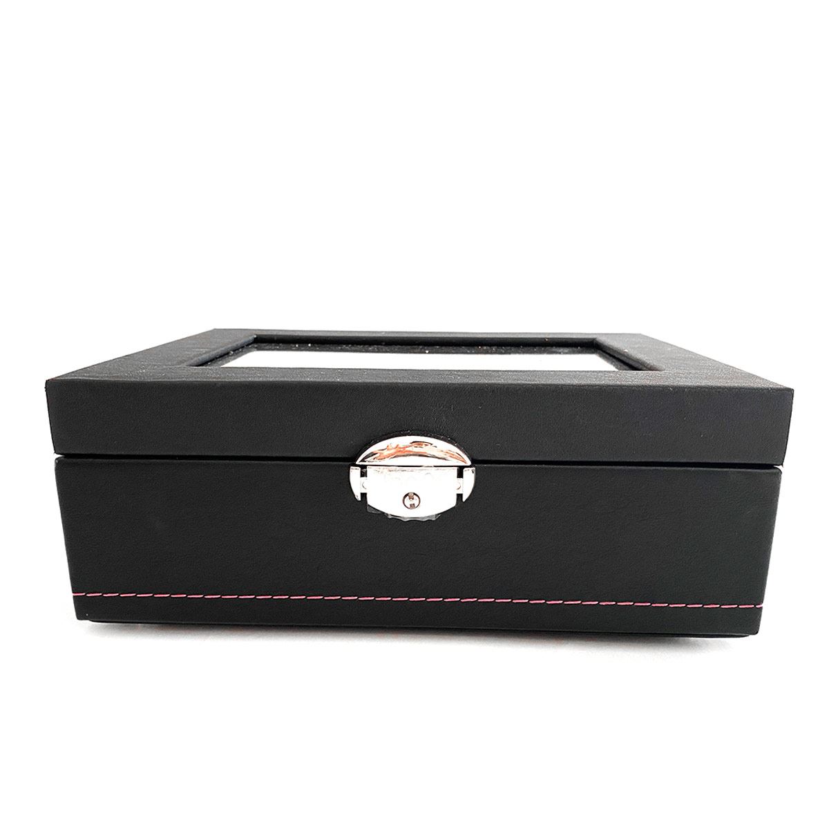 Estuche para 6 Relojes Girón de Piel Negro Interior Rosa