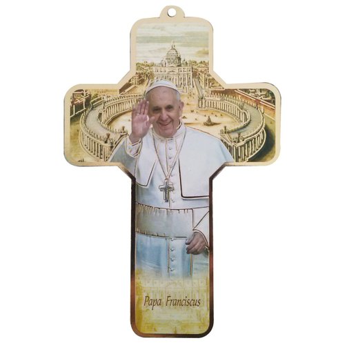 Cruz Estampa Madera Oro Papa Francisco 13x8.5 Cm