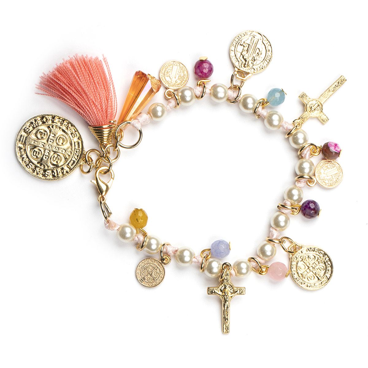 Pulsera religiosa con nudos y medallas jorvina de San Benito