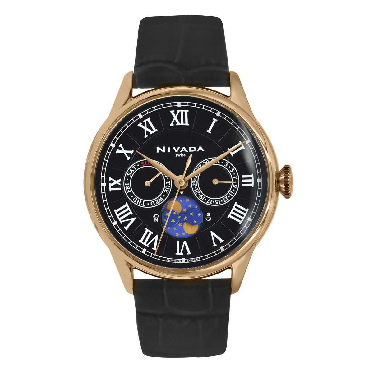 Reloj Nivada Moonphase Negro Para Caballero