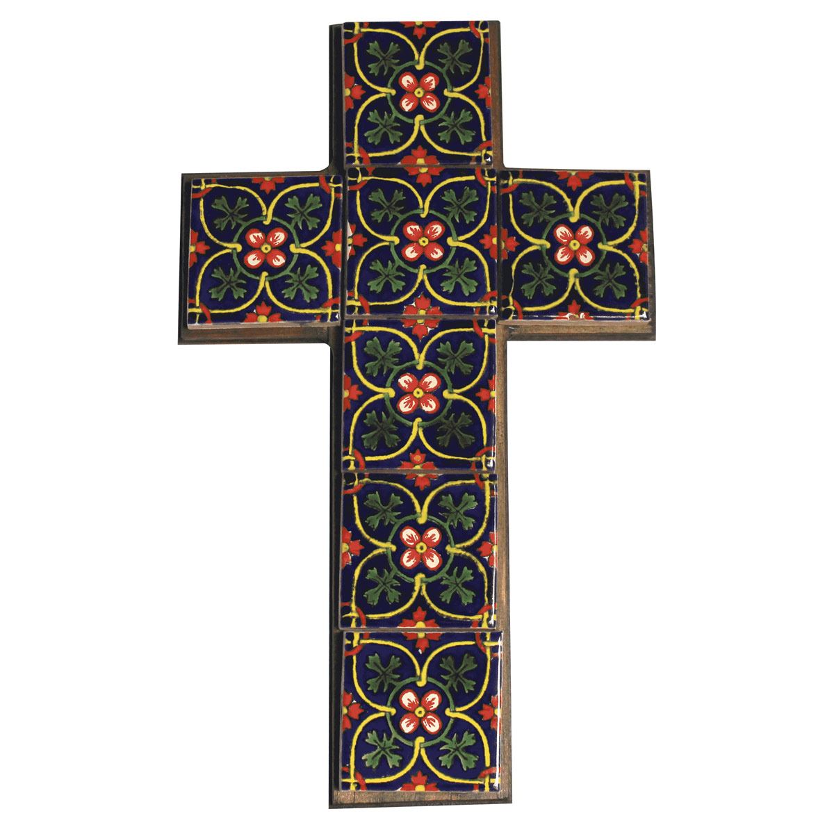 Cruz madera Viejo Arte con talavera medida 5x5